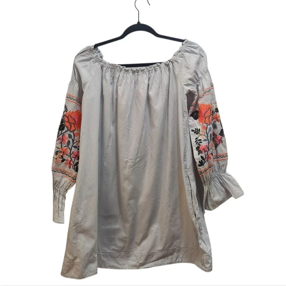 Free People Off The Shoulder Fleur De Jour Embroidered Mini Dress Women's Size S